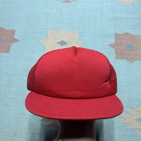 Vintage 80s 90s trucker hat mesh cap blank red snapback plain adjustable - Picture 2 of 8